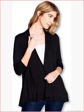 3/4 Sleeve Open Front Flow Viscose Bamboo Cardigan Sweater
